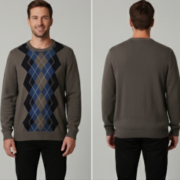 Saddlebred Other - Saddlebred Mens Gray Argyle Crewneck Sweater XL EUC Academia Cabincore Y2K